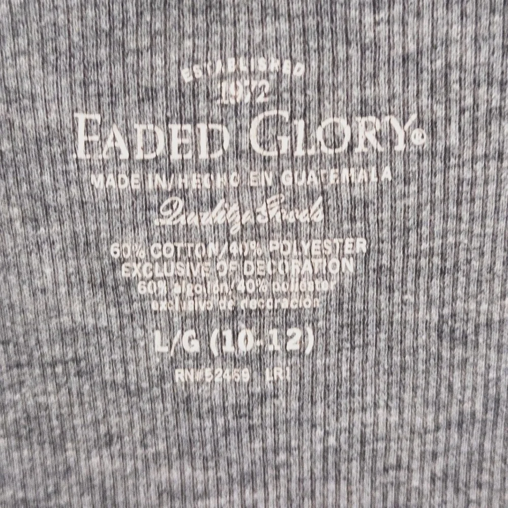 Faded Glory Tank Top Girls Large 10-12 Gray Ribbed Lace Trim Cami Kid Fashion